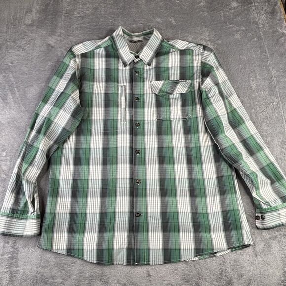 Eddie Bauer Shirt Mens L Green Vented Button L/S  Roll Tab Fishing Performance - Picture 2 of 15